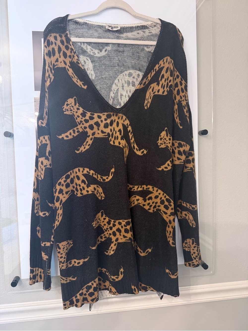 Show Me Your Mumu Leopard Print V-Neck Sweater in Black and Camel
